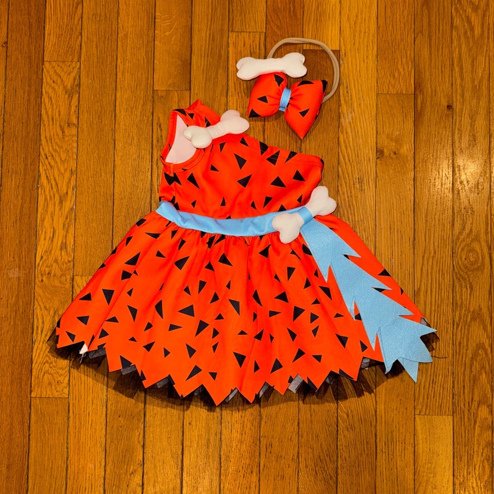 Baby Girl Flintstones Pebbles Costume with Bow Accessory